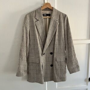 Zara Black and Cream Gingham Blazer